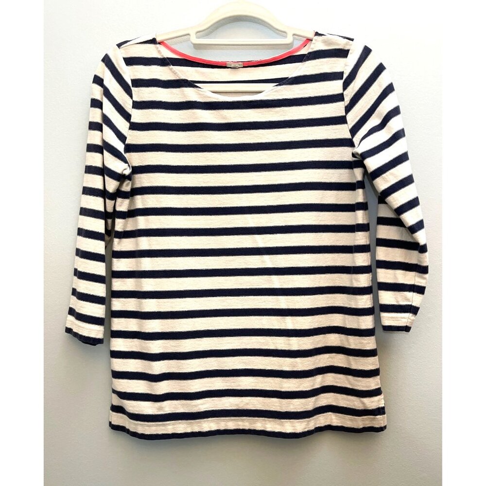 J. Crew Navy & Cream Striped 3/4 Sleeve Cotton Shirt Size S